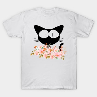 Black Cat In The Flowers T-Shirt